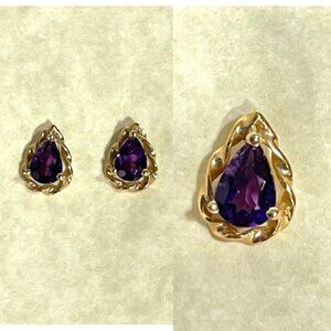 14K gold and pear shaped amethyst post earrings.